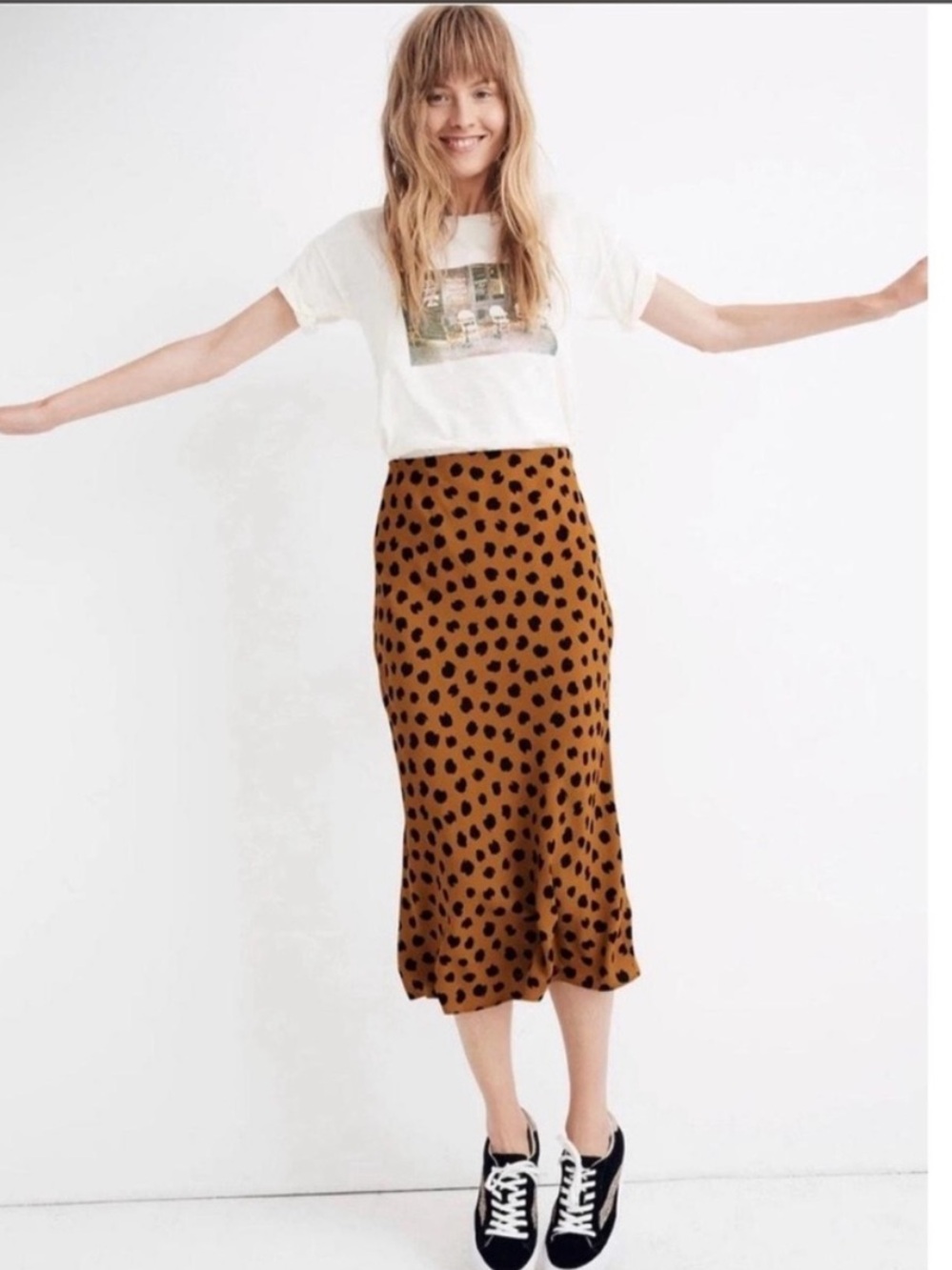 Madewell Brown Polka Dot Midi Skirt